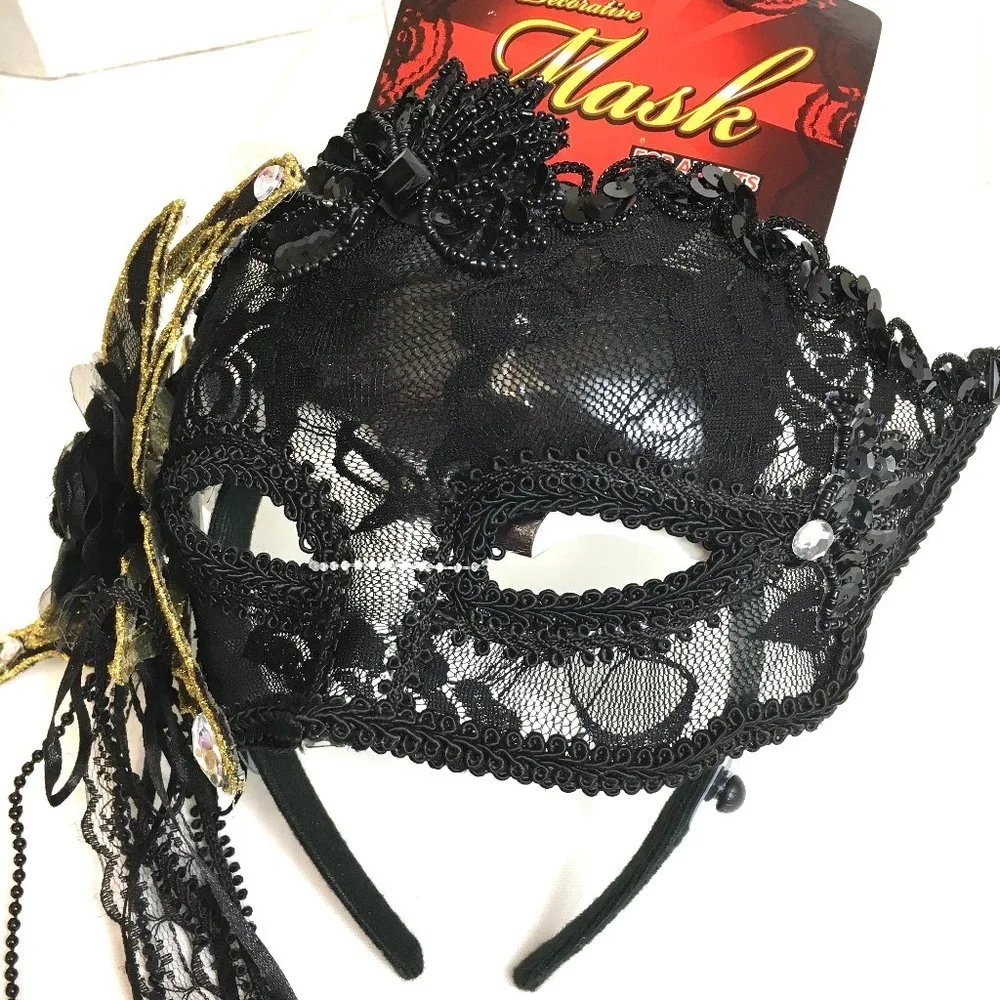 Halloween Venetian Masquerade Blk Lace Mask NWT NOS